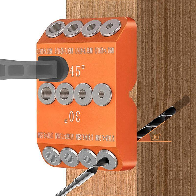 ABUL-Drill Guide 30 45 90 Degree Angle 4 Size Drill Hole Lag Screw Drill Template Jig For DIY Wood Crafts Stair Wire Handrail Du