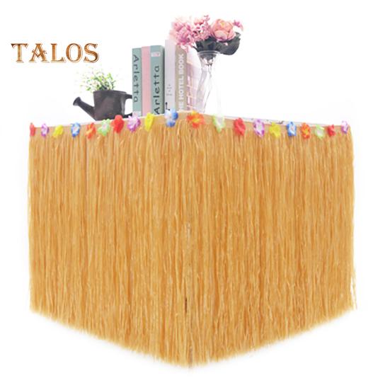 Hawaiian Party Table Skirt Waterproof Tropical Luau Party Colorful Flower Grass Tassels Table Skirt Summer Beach Themed Aloha Party Decoration Party
