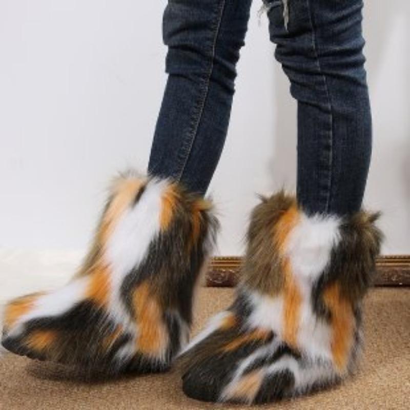 Women's Mid-calf Large Size Thick Sole Winter Warm Fur Fur Snow Boots Padded Lined Ankle Boots Non-slip Hiking Sports Cotton Boots