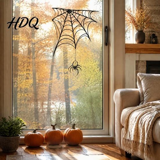 Waterproof PVC Wall Decals Halloween Spider Web Static Window Stickers Clings for Scary Party Decorations Glass Doors And Windows Home Store Indoor