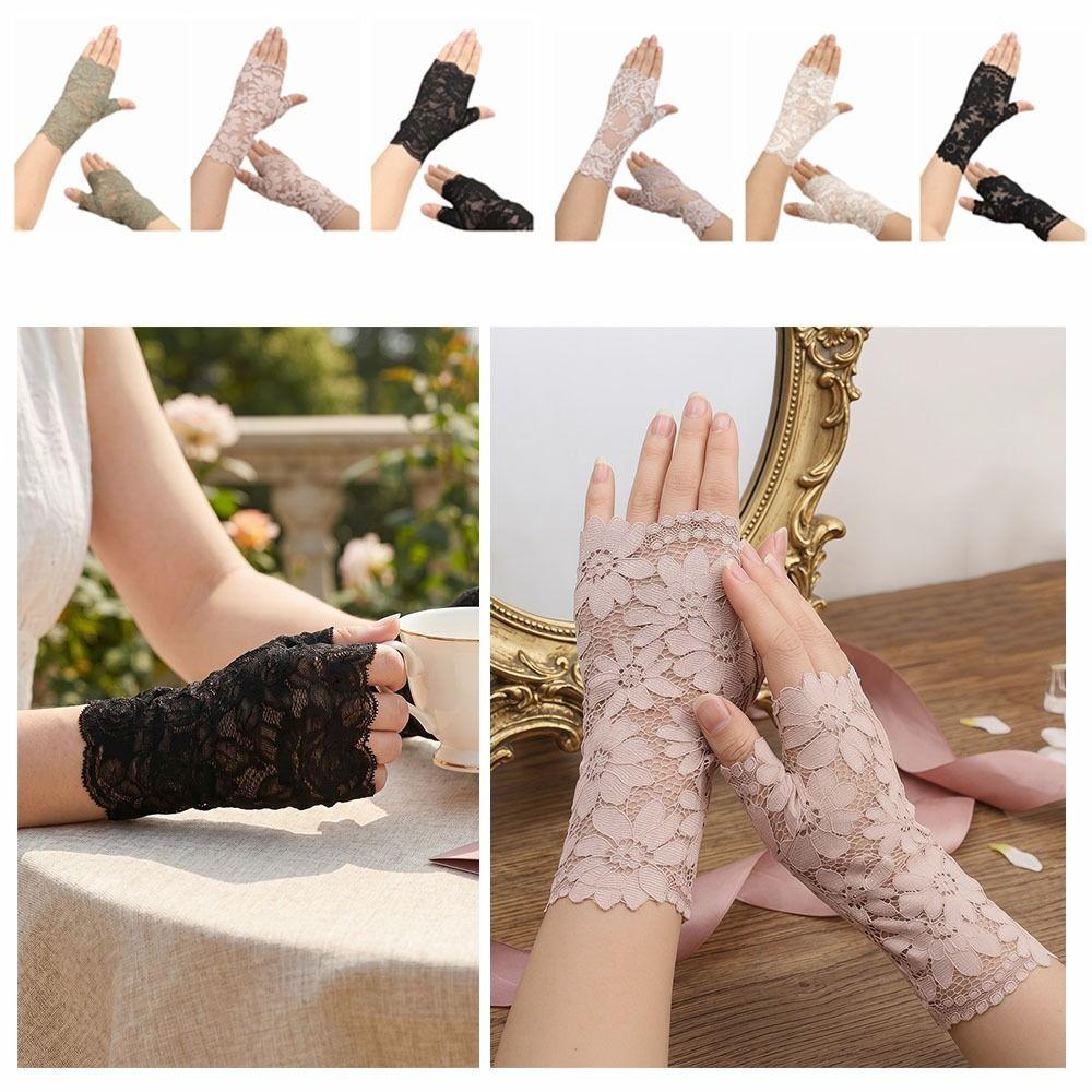 Thin Fabric Lace Sunscreen Gloves Flower Pattern Arm Sleeve Bridal Short Gloves Tattoo Covering