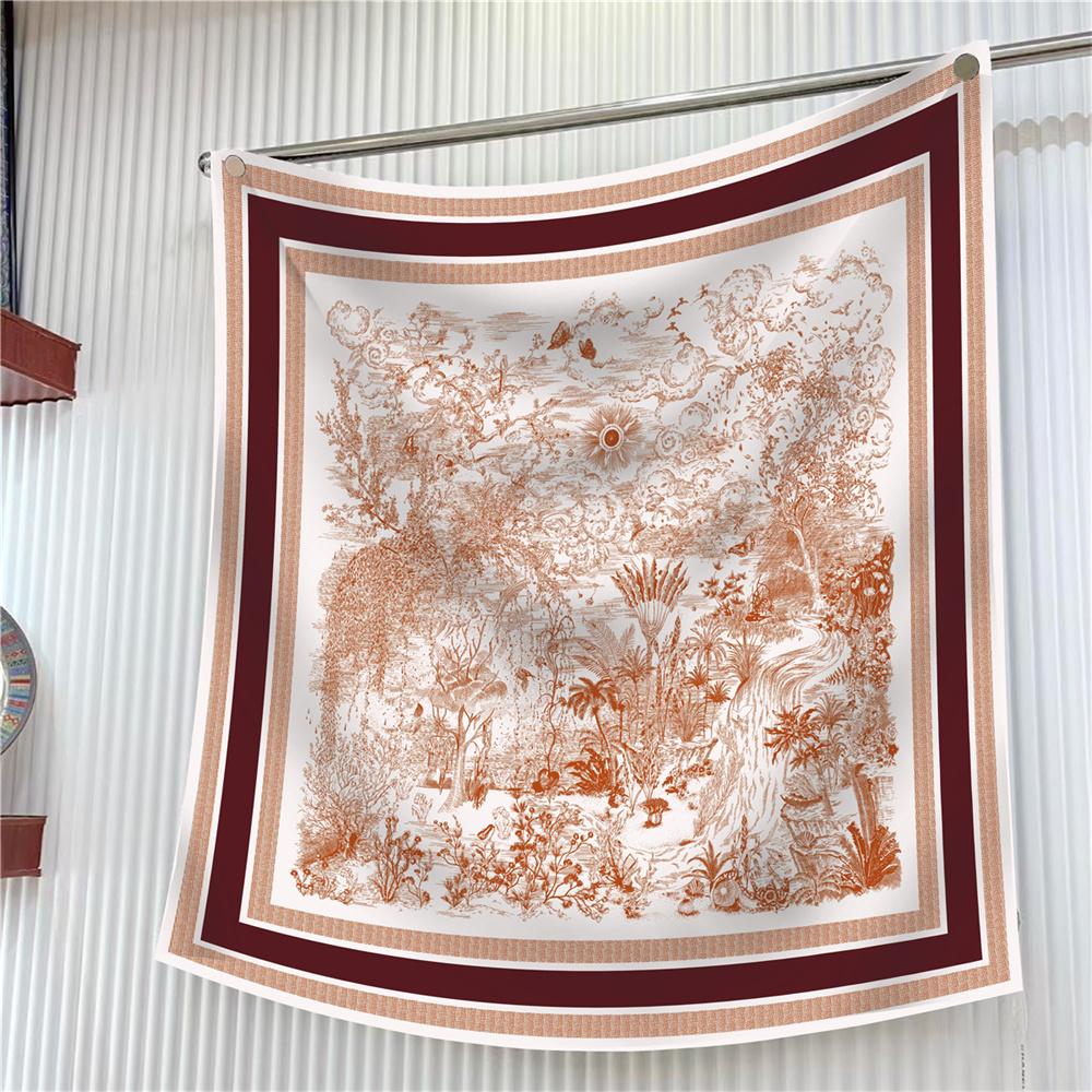 90Cm Square Scarf Women Fashion Floral Twill Silk Scarf Shawl Hijab Luxury Bandana Foulard Neckerchief Head Scarf For Lady