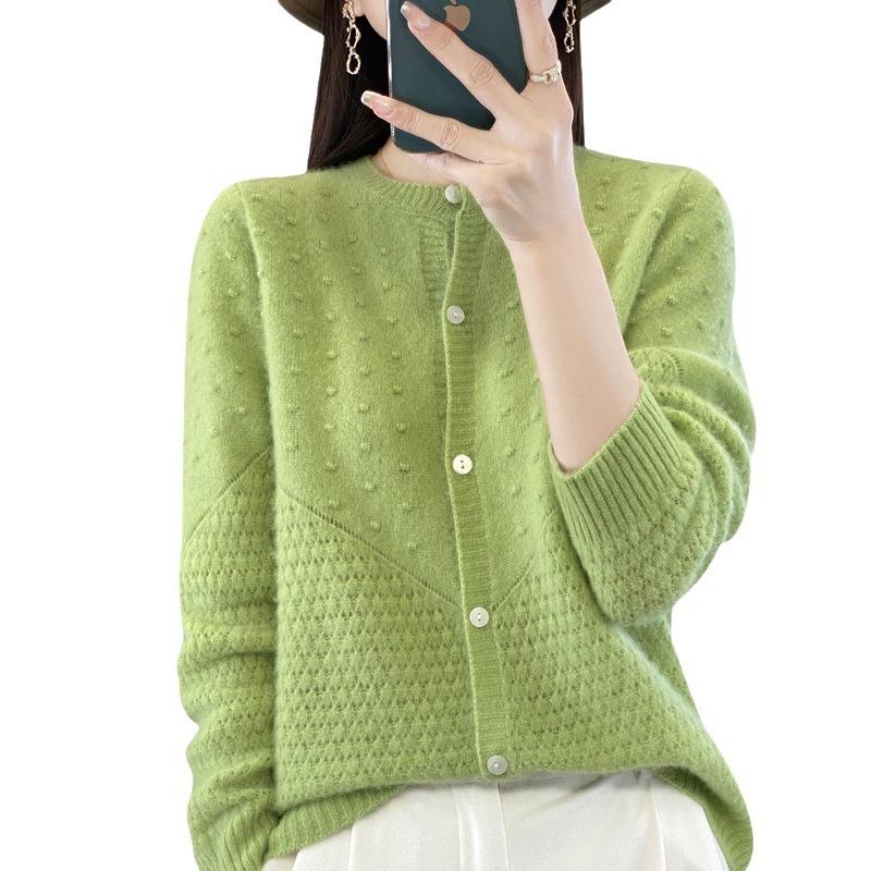 New Hollow Cardigan Women's Crew Neck Long-sleeved Knitted Top