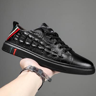 New Trendy Men's Shoes Slip On Genuine Leather Skate Shoes Men's Crocodile Pattern Low Top Casual Sneakers for Men