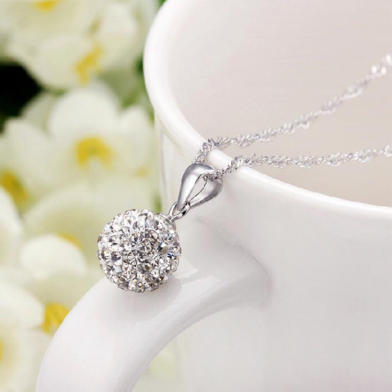Colorful Diamond Ball Necklace - Korean Style Retro Silver with Natural Crystal Shamballa