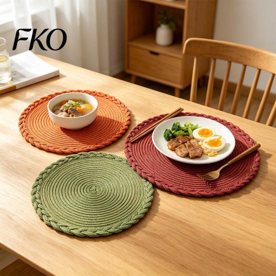 Textured Dining Mat 12 Inch Round Placemats, Polyester Woven Braided Place Mats, Heat Resistant Placemat Washable Circle Table Mats for Kitchen
