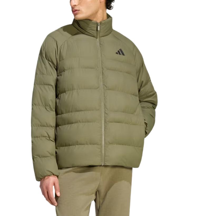 Adidas Puffer Jackets Men's Olive Green Hooded (Non-detachable)