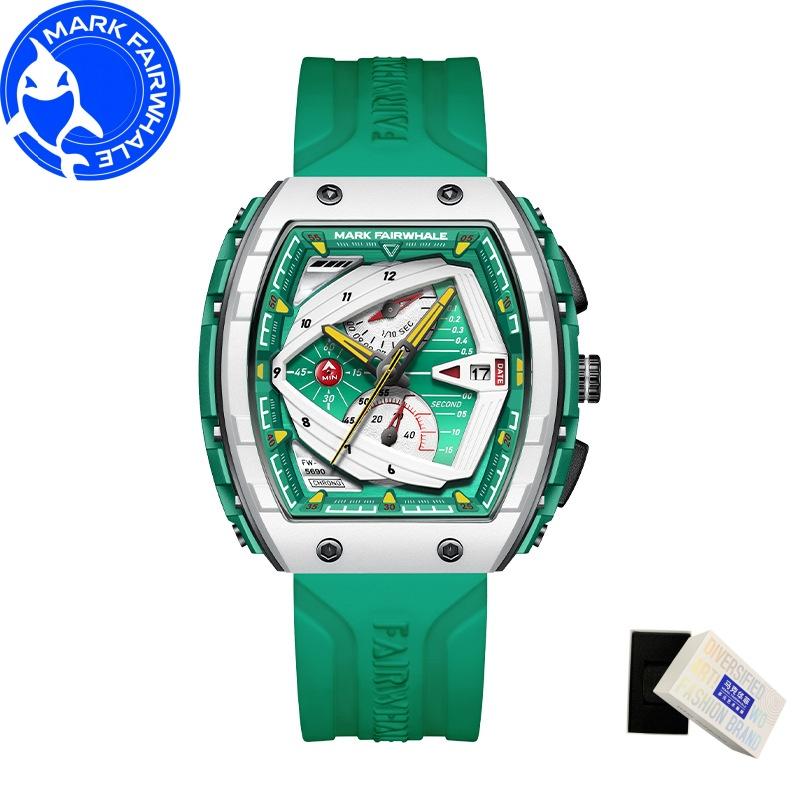MARK FAIRWHALE Watches for Man 5690 New Resin Case Chronograph Calendar Waterproof Men Watch Sports Silicone Strap Reloj Hombre