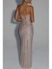 European American Women's Socialite Style Slim Fit Sleeveless Sequin Evening Gown Dress 8226