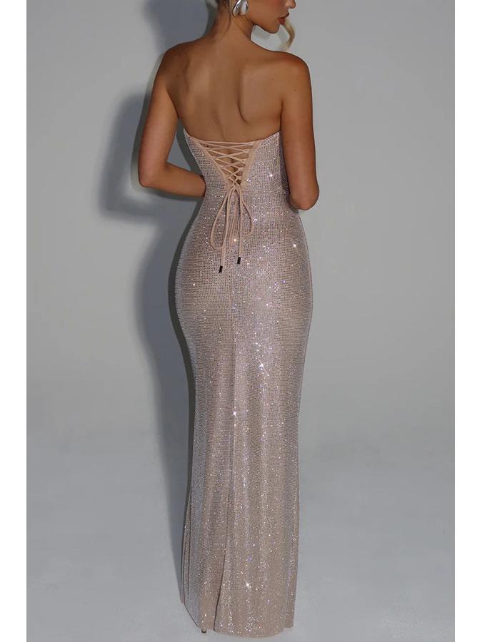European American Women's Socialite Style Slim Fit Sleeveless Sequin Evening Gown Dress 8226