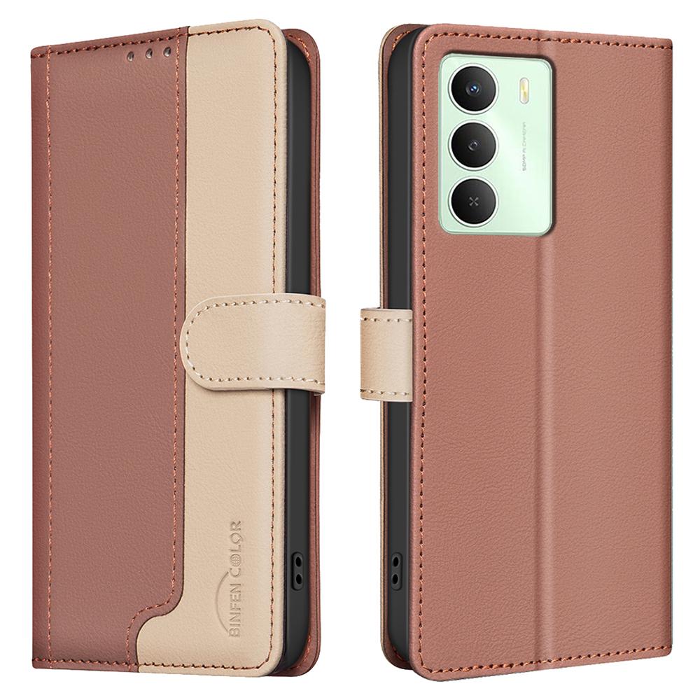 BINFEN COLOR BF33 Für Realme 14x 5G Lederhülle Spleißfarbe RFID-Blockierendes Wallet Ständer Handyhülle