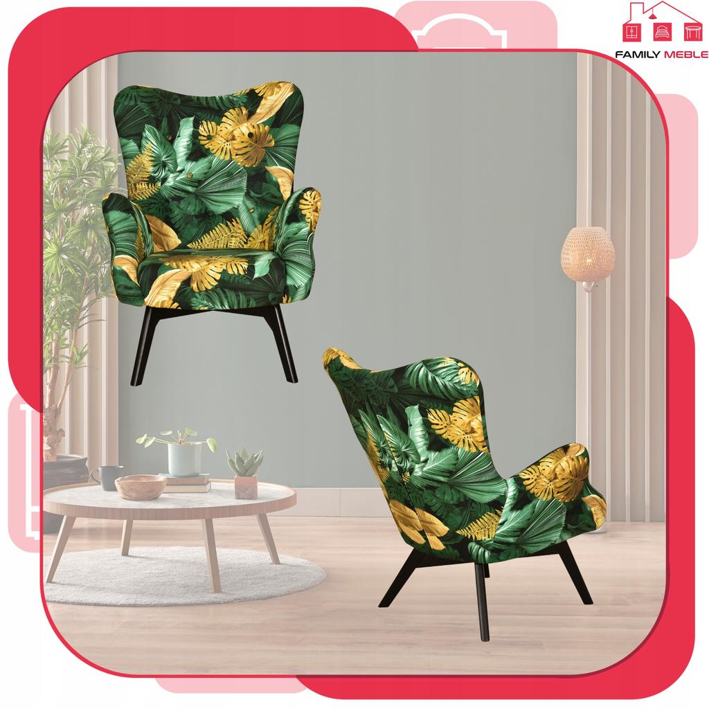Scandinavian Armchair Luna Print Winged Shell Family Furniture Monstera Tropic