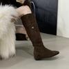 2025 podzim a zima nové kulaté špičky chlupaté boční zip silný podpatek vysoká holenní část Martin teplé sněhové dámské rytířské boty
