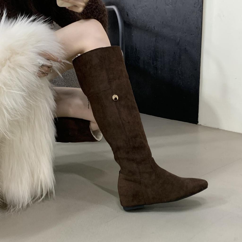 2025 podzim a zima nové kulaté špičky chlupaté boční zip silný podpatek vysoká holenní část Martin teplé sněhové dámské rytířské boty