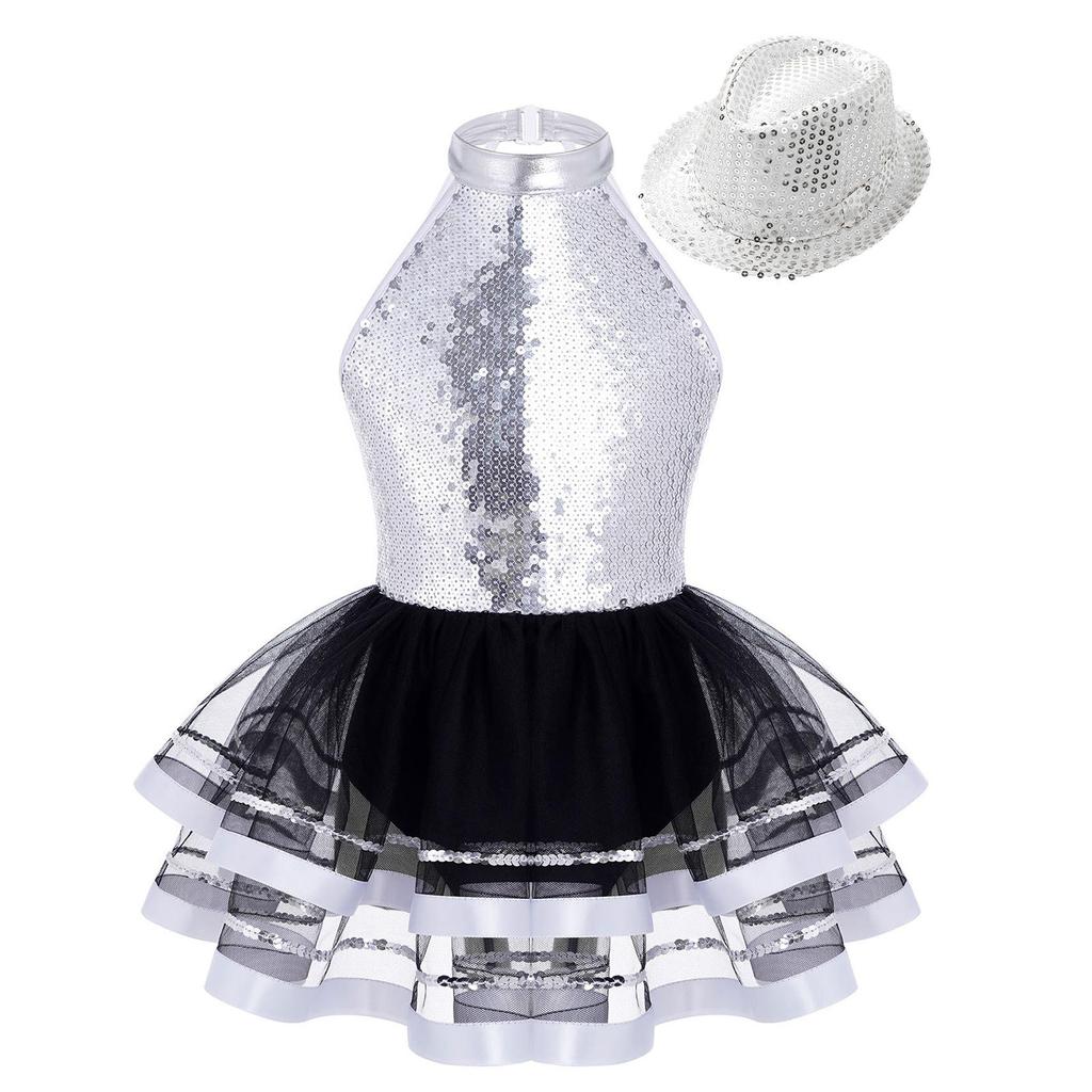 Sparkling Party & Performance Tutu for Girls: Halter Neck Backless Dress with Sequins, Includes Hat for Easy Complete Look