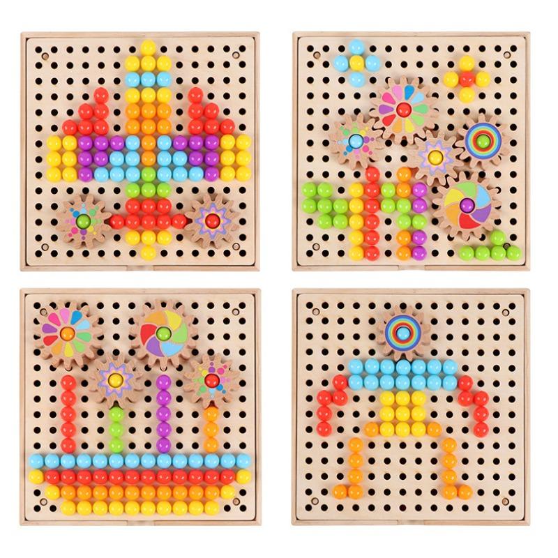 Mosaic Plug-in Game 3D with Gears,Mosaic Pegboard Forks,Early Educational Plug-in Game,Plug-in Game Childhood Gift From Boys and Girls (180 Pieces)