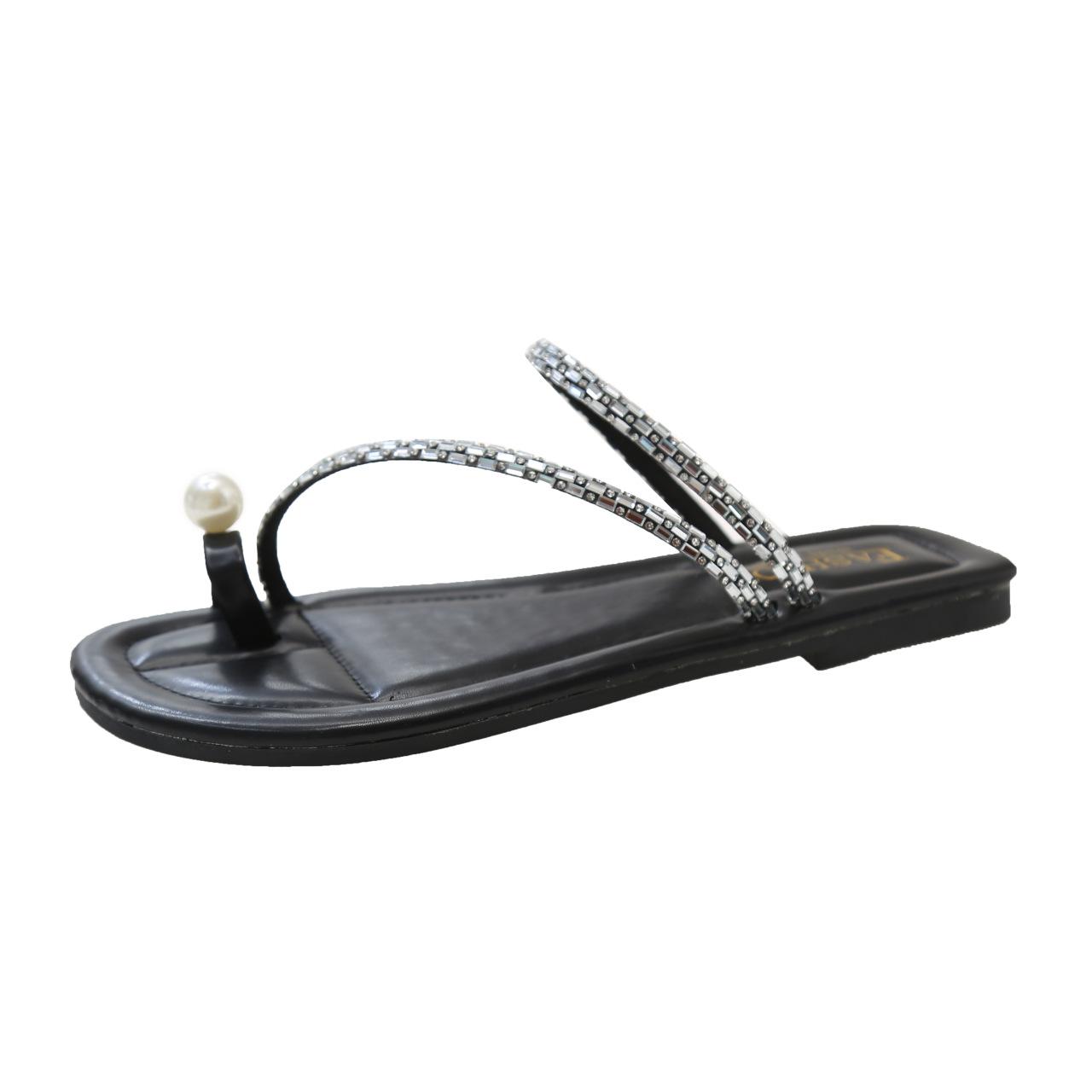 

Однотонные туфли на плоской подошве большого размера для женщин, импортная корейская версия шлепанцев со стразами, женские туфли с плоским носком, крутые шлепанцы, лето 40 чёрный