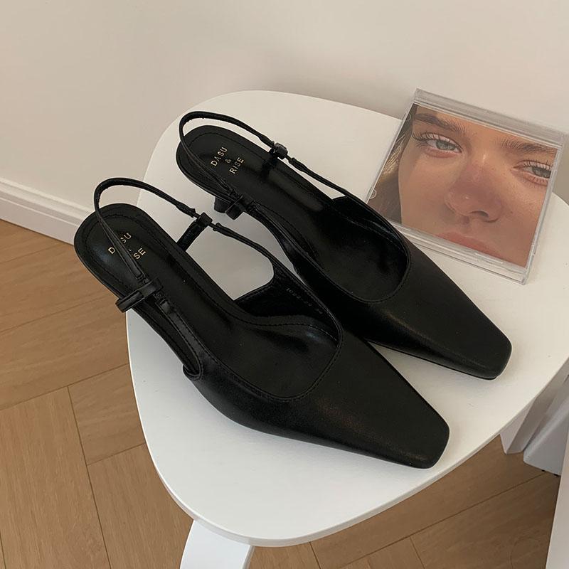 Fashion Fashion Square Toe Female Slip On Footwear Medium Heels Pumps Shoes For Women Slingbacks Shallow Ladies Thin Heels Shoes