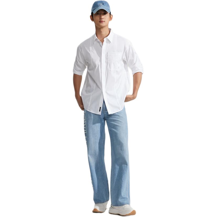 Calvin Klein Solid Point Collar Button Long Sleeve Shirt Men shirts Moonlight-White J325014-YAF