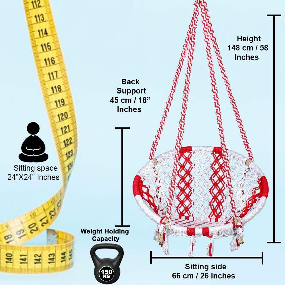 Cotton Round Swing-Hanging Cotton Chair Swing with Accessories & Strong 4 Ft. Chain for Indoor & Outdoor/150 Kg Capacity