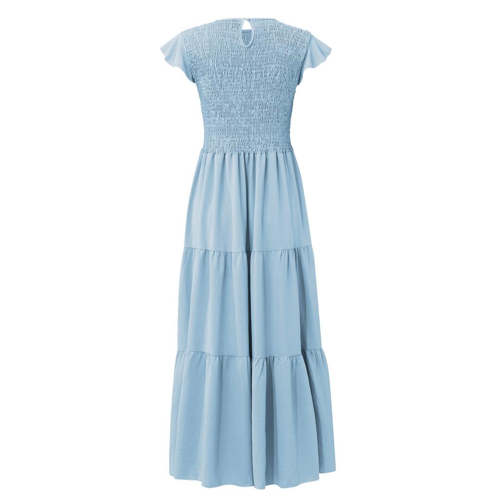 Mode Damen Freizeitkleid Mittellang Boho Schmetterlingsärmel A-Linie Langes Kleid
