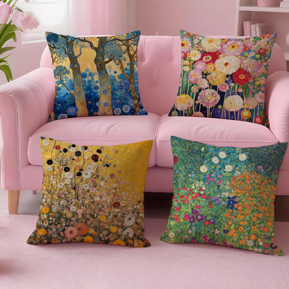 Vintage G-Gustav K-Klimt Flower Garden For Sofa Car Office Cafe Soft And Comfortable Double-Sided Printing Pillow Cover