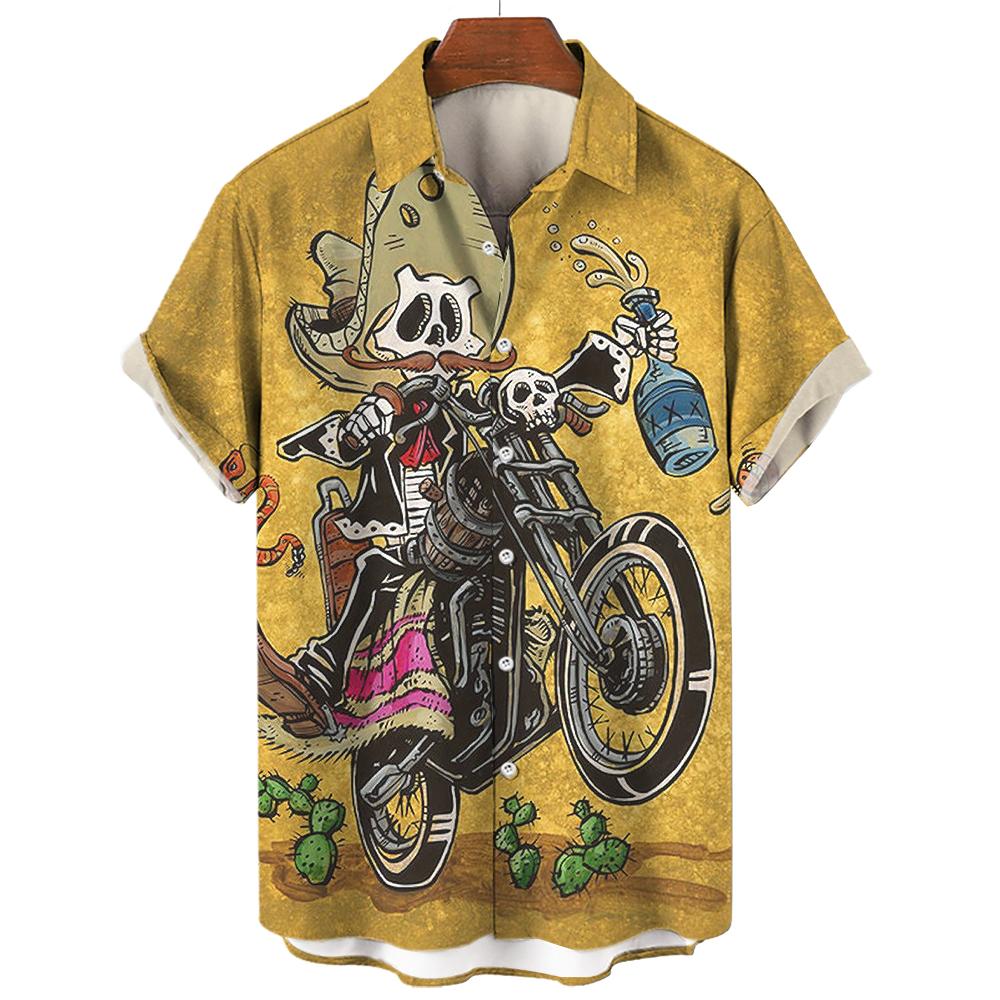 

Hip Hop Shirt Skull Motorcycle Printed Men s Shirt Casual Short Sleeved Tees Top Vintage Shirt For Men Clothing Loose Streetwear S