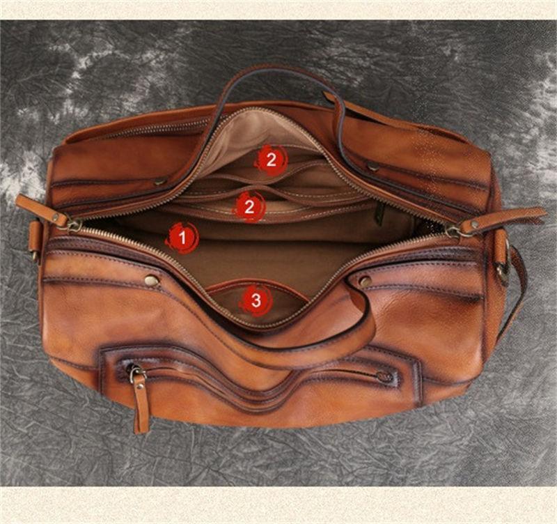 Genuine Leather Travel Bags for Men Women Large Capacity Handbags Vintage Design Shoulder Bag GZW
