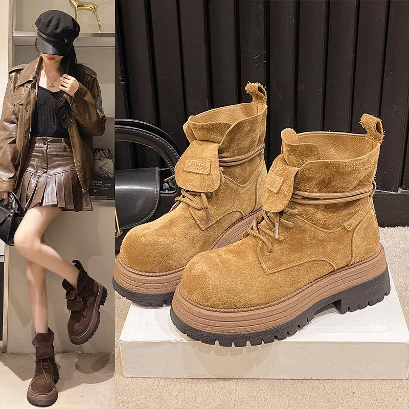 Martin boots women's 2025 new spring and autumn soft leather two wear rhubarb boots British style versatile flip platform short boots