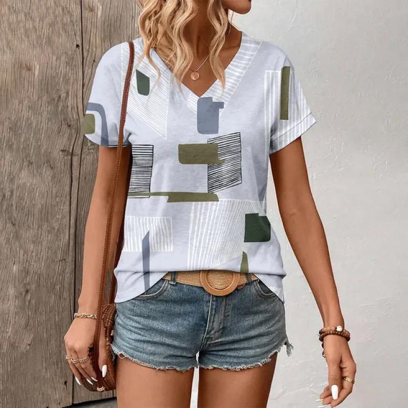 Dámské tričko Módní Retro Květinový Vzor Potisk Tričko Dámské Volnočasové Krátký Rukáv Tričko 2024 Léto Populární Tričko