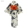 Kyoto Kimono Yuzen Yukata and Obi Set in with Monochrome Camellia and Floral Retro Style (2 Pieces) Off-White Prints,