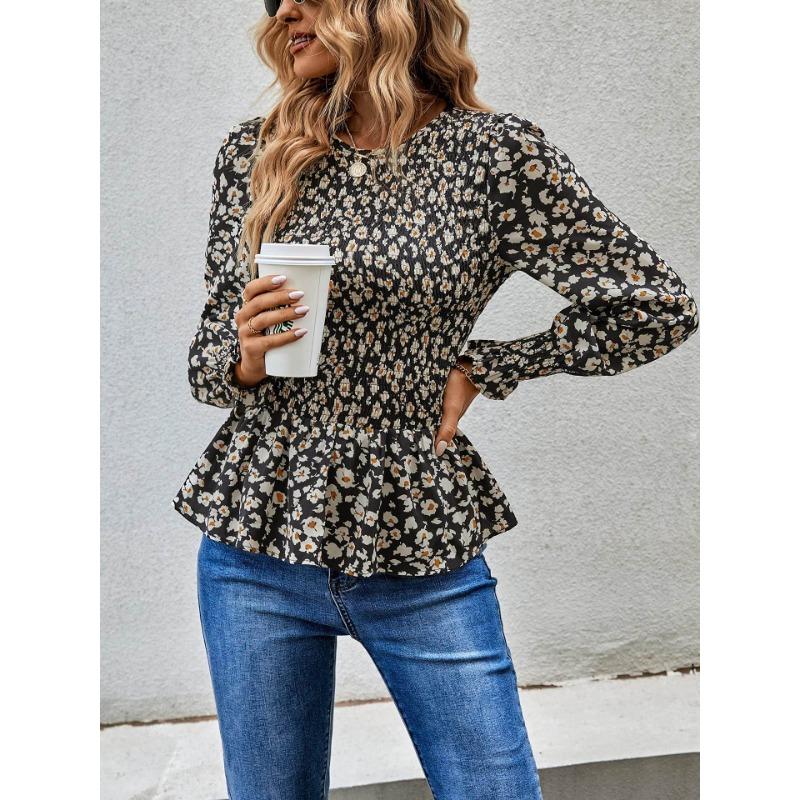 Jarní a podzimní dámská halenka s dlouhým rukávem tunika s potiskem halenka s dlouhým rukávem top