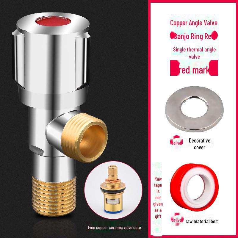 All-Copper Triangular 4-Point Valve: 304 Stainless Steel, Hot/Cold Water Heater, Three-Way Inlet, Dual Outlet Stop Valve