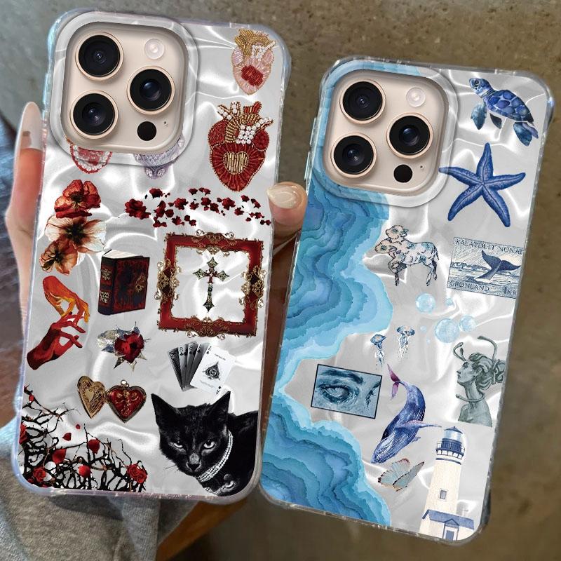 Retro Sun Marine Floral Eyes Girls Women Phone Case For Apple iphone 16 15 14 13 Pro Max 16e 12 11 7 8 Plus XR SE Fundas Cover