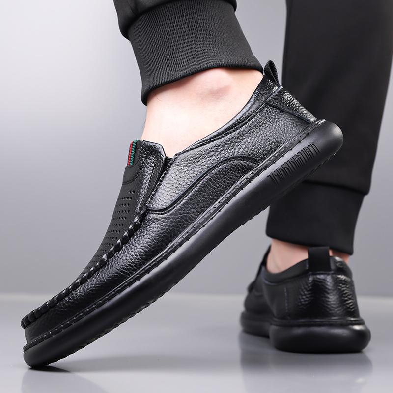 Summer Autumn Men's Hallow Loafers Solid Color Fashion Casual Leather Shoes Male Breathable Driving Shoes