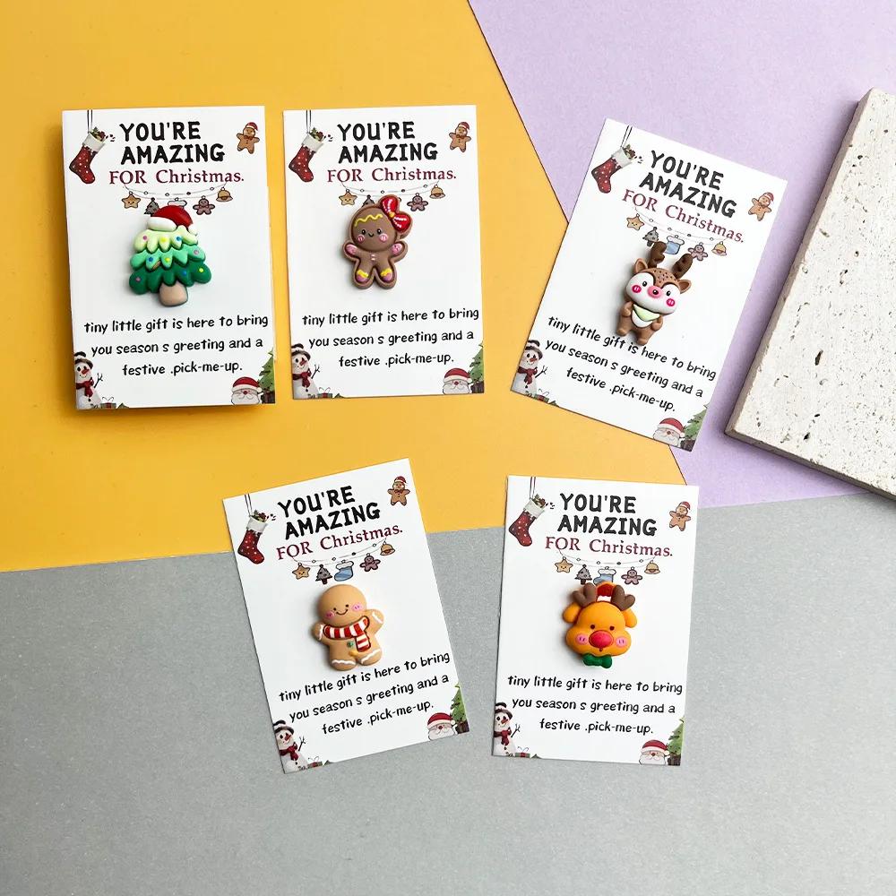 5pcs Christmas Mini Hug Cards with Resin Ornaments Santa Claus Socks Gingerbread Snowman Reindeer Patterns Christmas Gifts