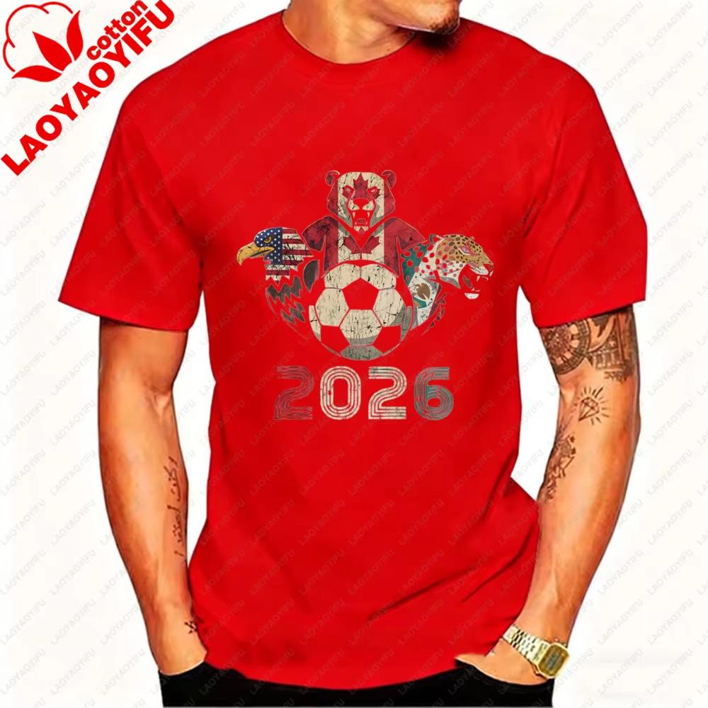 2026 USA Canada Mexico Soccer T-Shirt Cotton Shirt Tribal & Flag Graphic Tee, Ideal Gift for North Football Fans 2026 FIFA World Cup Shirt Streetwear