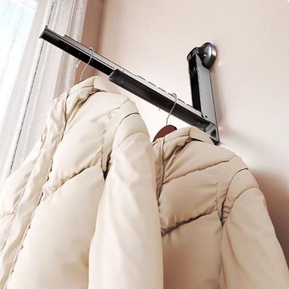 2 Pieces No-drill Installation Suction Cup Clothes Hanger Adjustable Length Laundry Rack  Bedroom