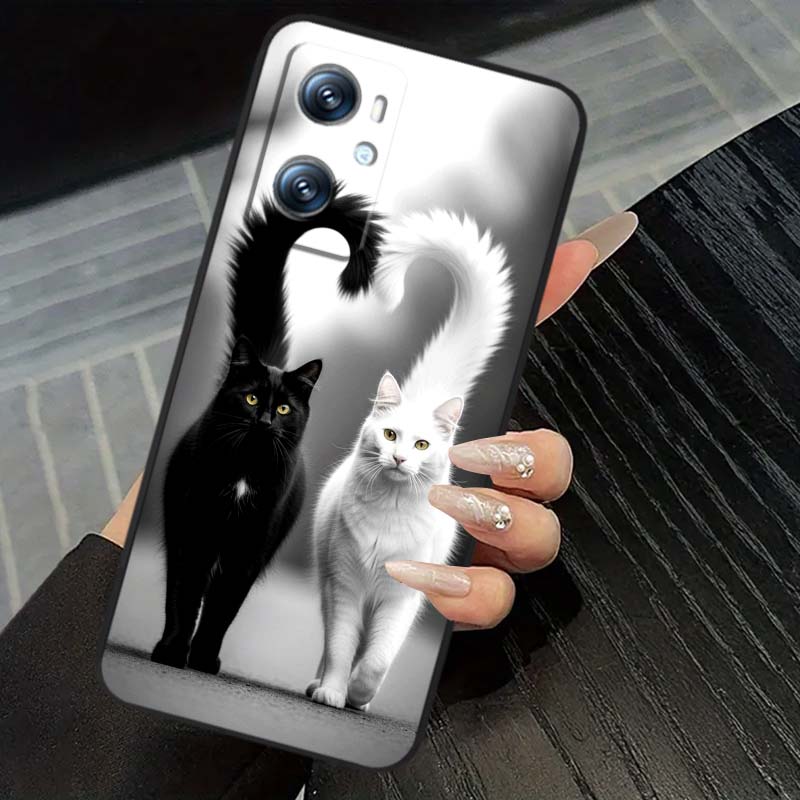 Anime cartoon cat illustration For OPPO Reno 5 6 7 A96 A40 A58 Realme GT A74 A78 Neo2 A74 A78 Find X5 X3 X7 X8 Black Phone Case