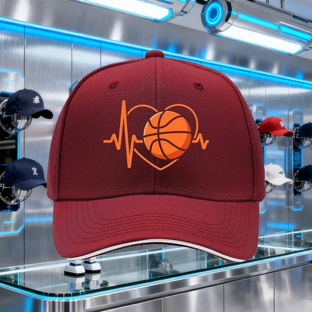 Basketball Heartbeat EKG Love Graphic Baseball Cap Polyester Adjustable Sports Outdoor Cap