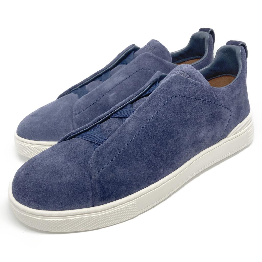 Zegna S4667Z Suede Triple Stitch Sneakers Shoes US8 NavyUsed