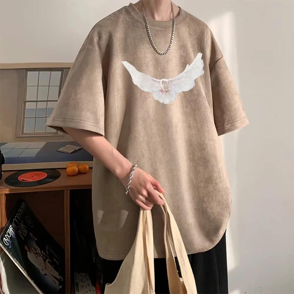 Kanye Same Brown Luxury Suede T-shirt Men's Fashion Men's Summer Pattern T-shirt Men's Clothing