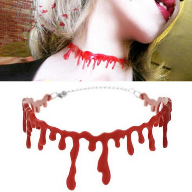 Collar de Sangre de Halloween Gargantillas para Mujer Collares Decoración DIY Fiesta de Halloween Accesorios de Terror Juguete para Niños Regalo Casa Encantada