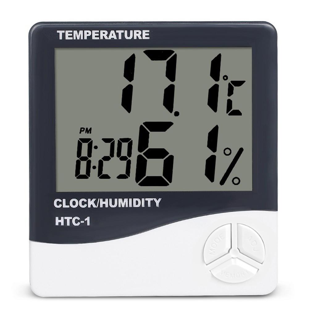 HTC-1 Large Display Indoor Thermometer Hygrometer Temp Humidity Meter Clock