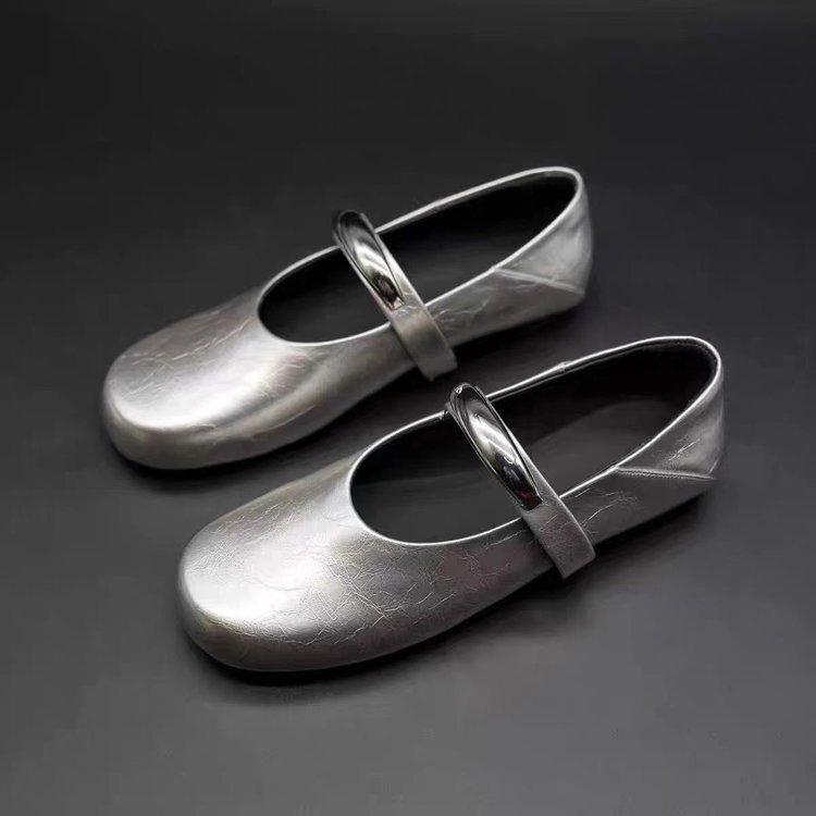 Niche literary style metal flat Mary Jane shoes women's round head retro temperament single shoes