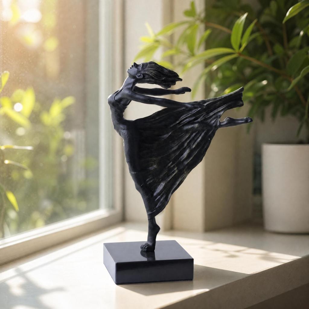 Weibliche Tänzerin Skulptur Moderne Tanzfigur mit Rechteckigem Sockel Flach