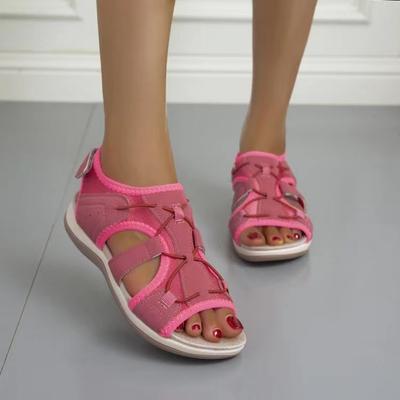 Sommer runde Zehen Freizeitschuhe Klettverschluss flache leichte atmungsaktive Sandalen Damenschuhe