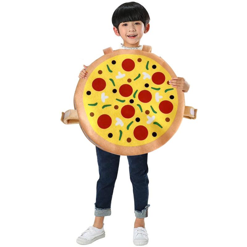 1Set Adult Stage Performance Costume Cap Outfits Kids Pizza Cosplay Food Funny Clothing Overall Hat Halloween Party Fantasia Kit