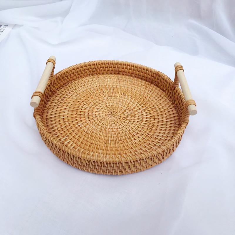 Vietnamese Rattan Woven Double-Handle Tray and Picnic Basket Organizer