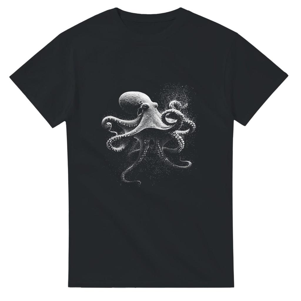 Ink of the Abyss – White Ink Octopus Design Heavyweight Unisex Crewneck T-shirt | Gildan® 5000 Black